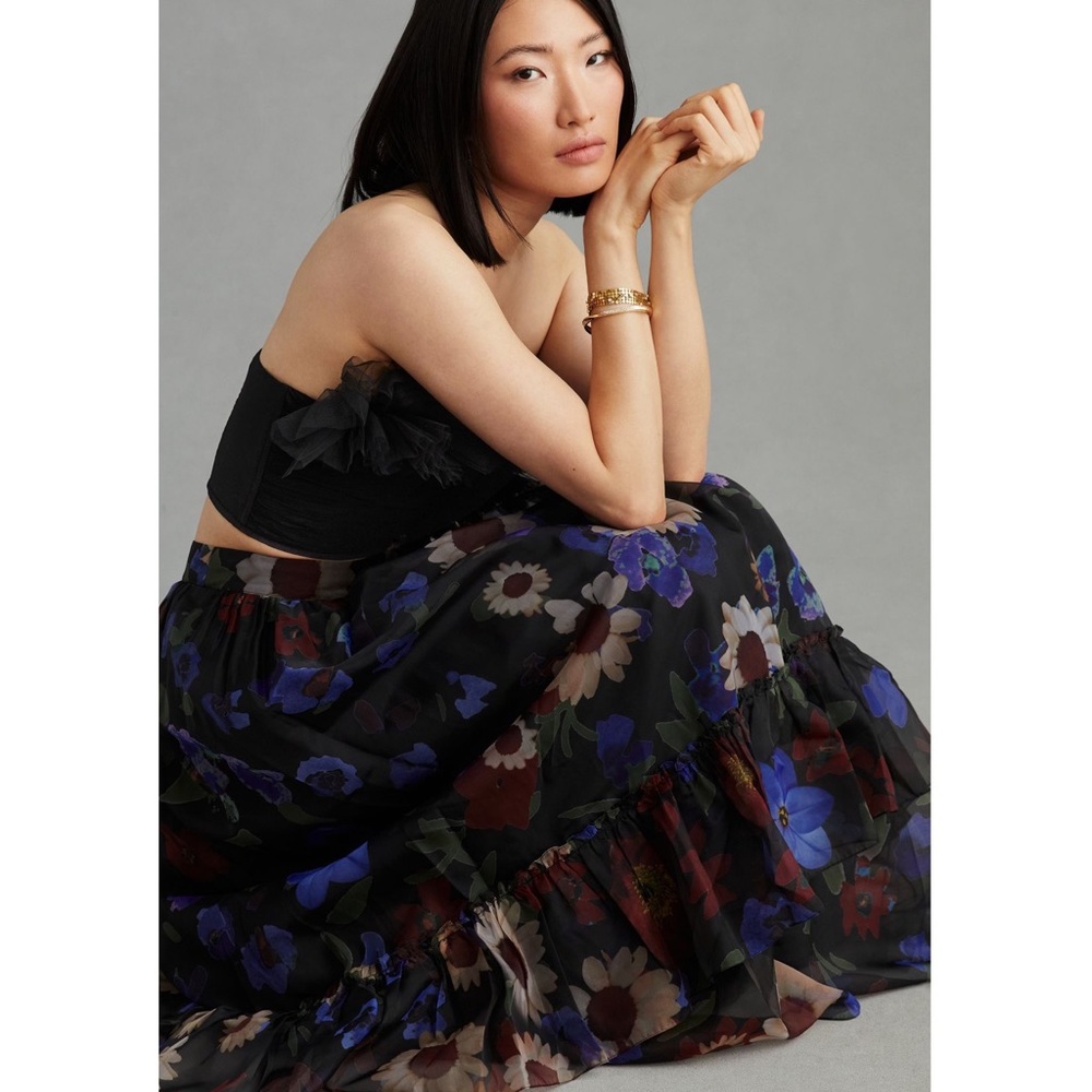Anthropologie Geisha Designs Ruffled Floral Midi Skirt New NWT